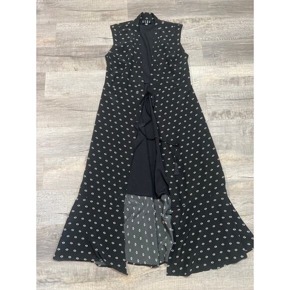 Veda 100% Silk Open Tie Front Duster Eye AOP Print Size Medium Goth Grunge Top - Picture 3 of 9